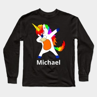 Michael Dabbing Unicorn First Name Personalized Long Sleeve T-Shirt